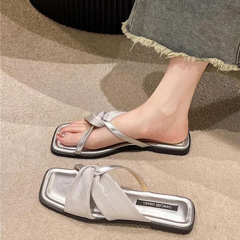 Fashion Shoes Sexy Slides Home Women's Slippers and Ladies Sandals Flat Apricot Outside House Indoor Ins F on Promotion Y Korea Style G