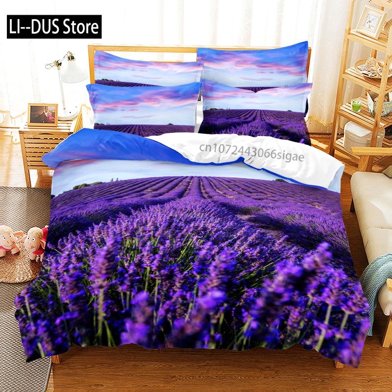 Comforter Lavender Manor Bedding Set 3D Bedding Digital Printing Queen Size Bedding Set Fashion Design