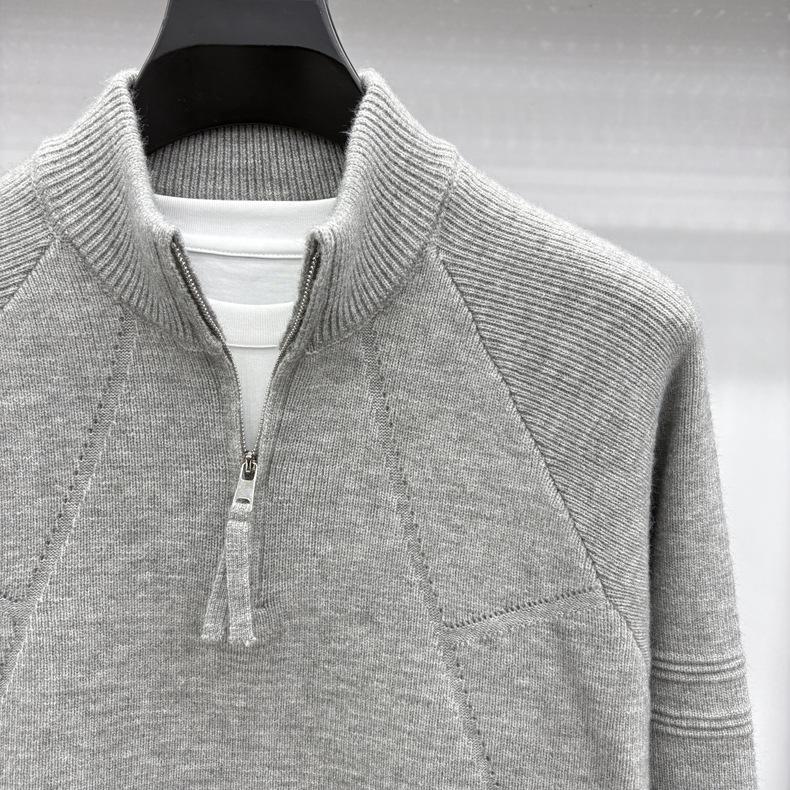 Men's Retro Jacquard Half-Zip Knit Sweater - Casual Solid Color Warm Base Layer