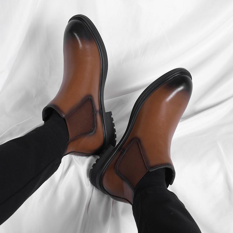 Fashion Fashion Chelsea Men’s Ankle Boots Thick Soled Leather British Style Street Style Platform Chelsea Boots Slip On Motocross Boots