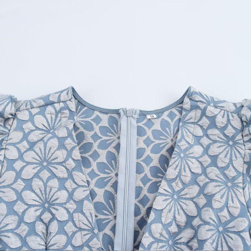 Kaslead New Arrival Women's Clothing Fashion Style Fashion Loose V-neck Lantern Sleeve Jacquard Dress