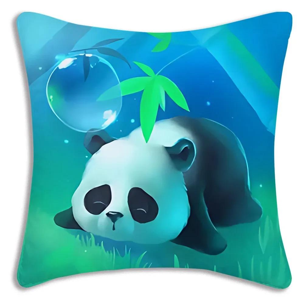 Cartoon Panda Print Decorative Pillowcase Car Sofa Square Cushion Pillowcase