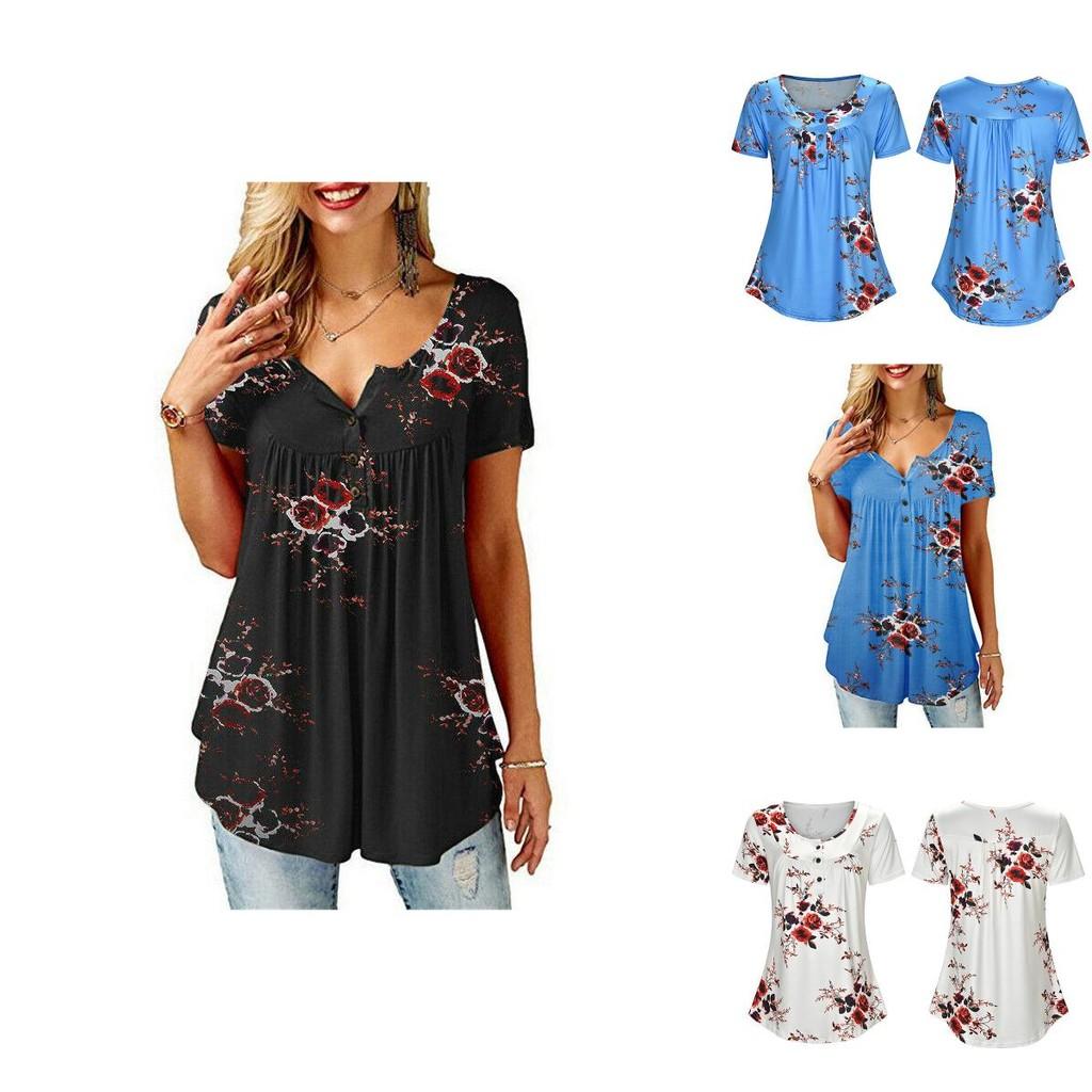 Elegant Women Floral Short Sleeve T-shirt Tops With Comfortable Loose Fit Design