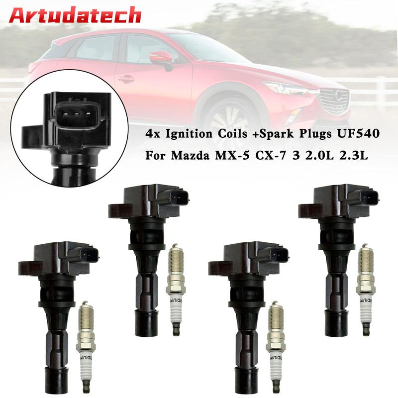 Artudatech 4x Ignition Coils +Spark Plugs UF540 For Mazda MX-5 CX-7 3 2.0L 2.3L