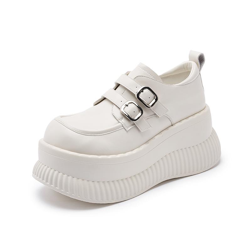 Platform Loafers Women's 2025 Spring New Versatile Small Inner Height Increase Women's Shoes Black British Style Small Leather Shoes