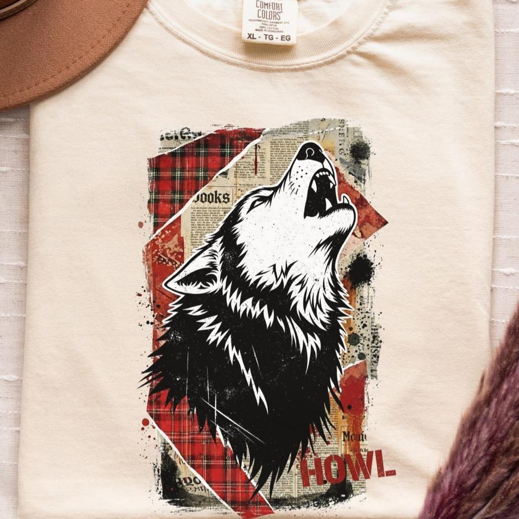 Howling Wolf Shirt | Comfort colors grunge art relaxed ringspun, Cotton boxy sketch tattoo tee for men, Soft unisex punk halloween tshirt