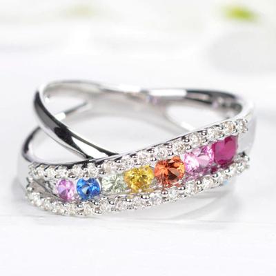 Sterling  Rainbow Cubic Zirconia Cross Rings for Women Newly Designed Wedding Engagement Accessories