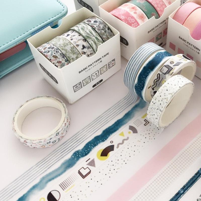 5Pcs / Pack Simple Colorful Basic Style Washi Tape Set DIY Scrapbooking Sticker Label Masking Tape School Office Supply