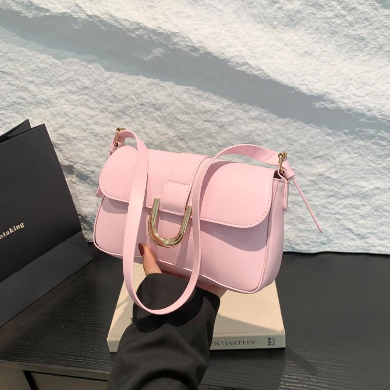 High-value bag women's 2025 new retro burgundy horseshoe buckle fashion hand-held underarm bag shoulder messenger bag