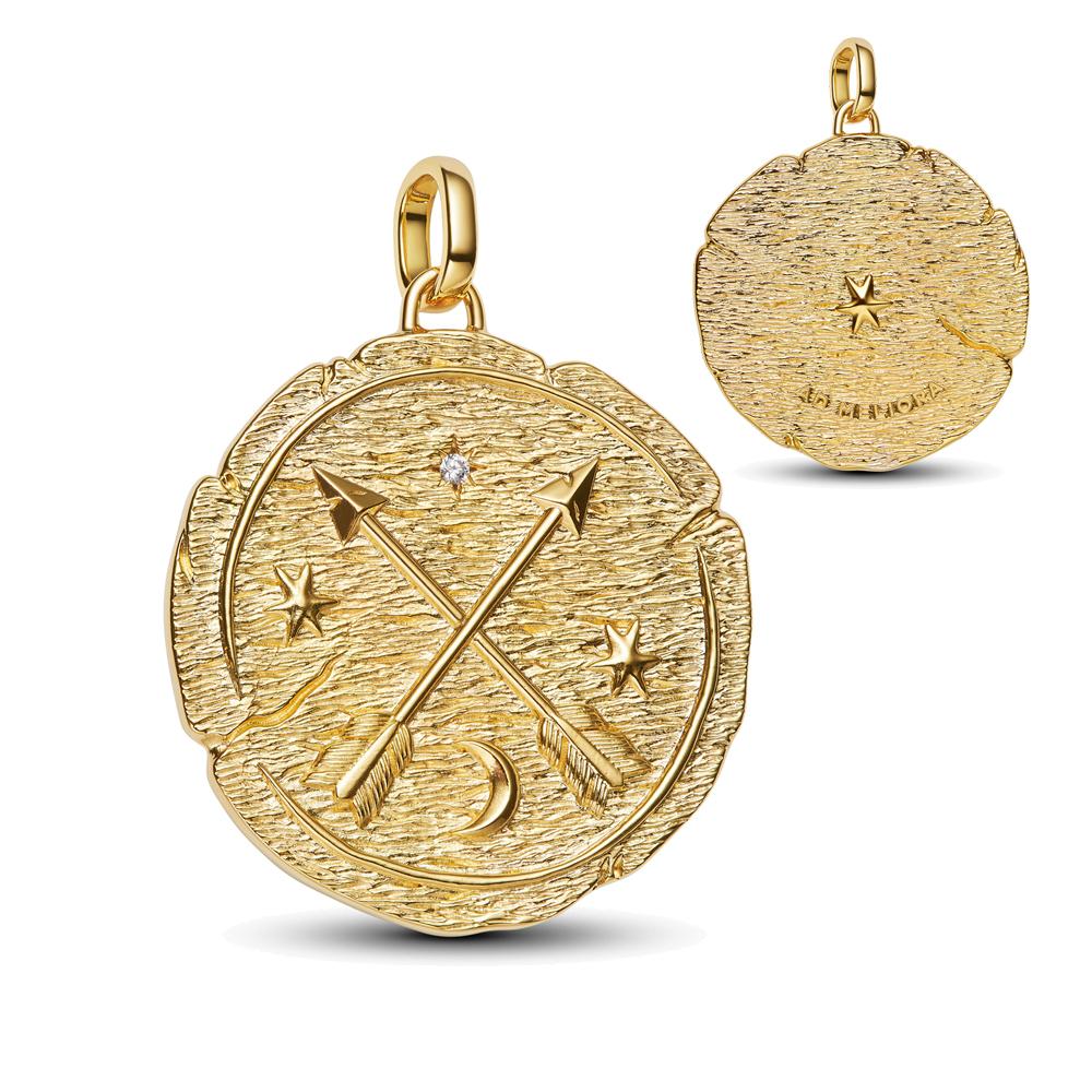 New Golden Round Medallion Pendant with Crossing Arrows Charm for Original Pan Bracelets DIY Jewelry Gift for Women