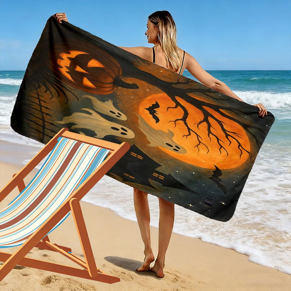 Hauntingly Eerie Moonlit Scene Print Beach Towel, Quick Drying, Suitable for Travel, Outdoor Sports, Jogging, the Beach and Swimming, Gift