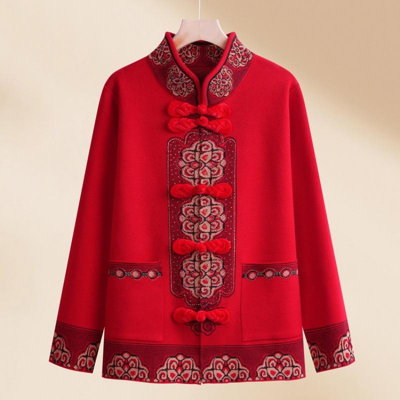 Mother's natal spring clothes, red sweater, the elderly lady in the coat, spring and autumn old lady knitted top