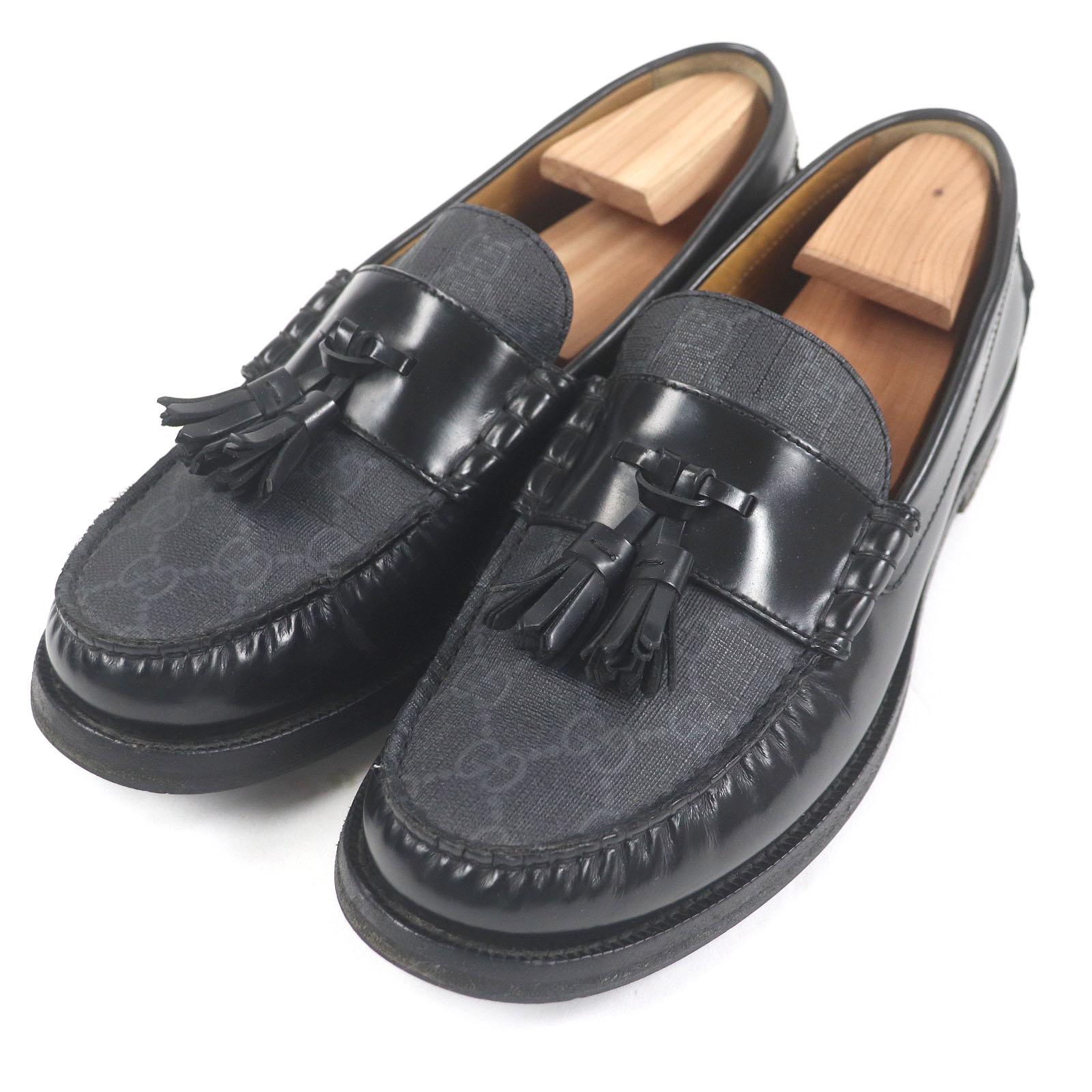 

GUCCI loafers GG Supreme Tassel black leather mens 6 673817 Used