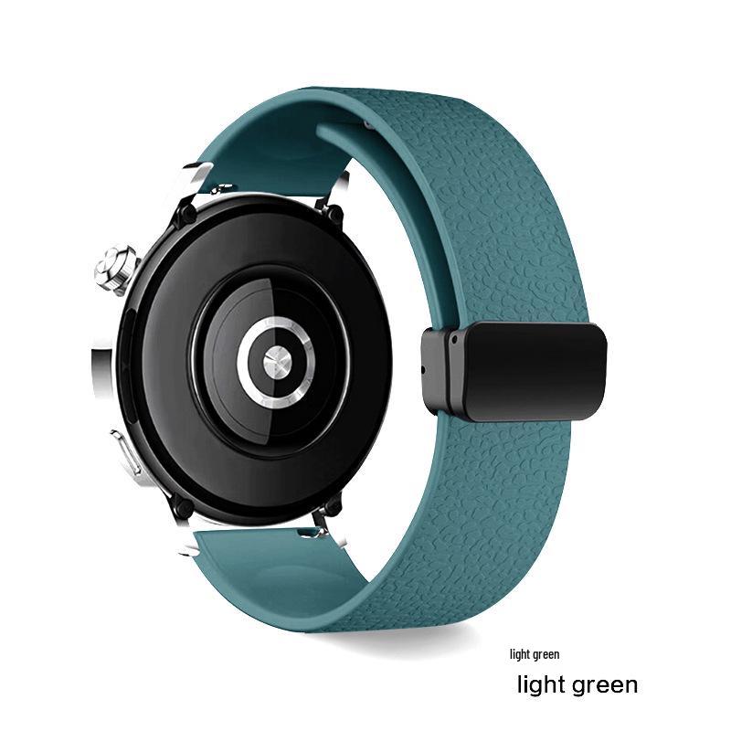 Magnetic Silicone Folding Buckle Watch Strap for Huawei GT5, Samsung 22/18mm with Lychee Pattern.