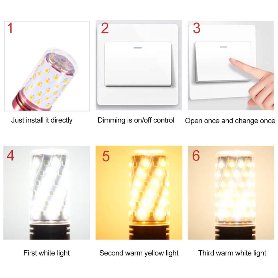 Led Corn Bulb Three-color Light E27 E14 Small Screw 12W 14W 16W 18W Corn Light Candle Bulb Household Chandelier