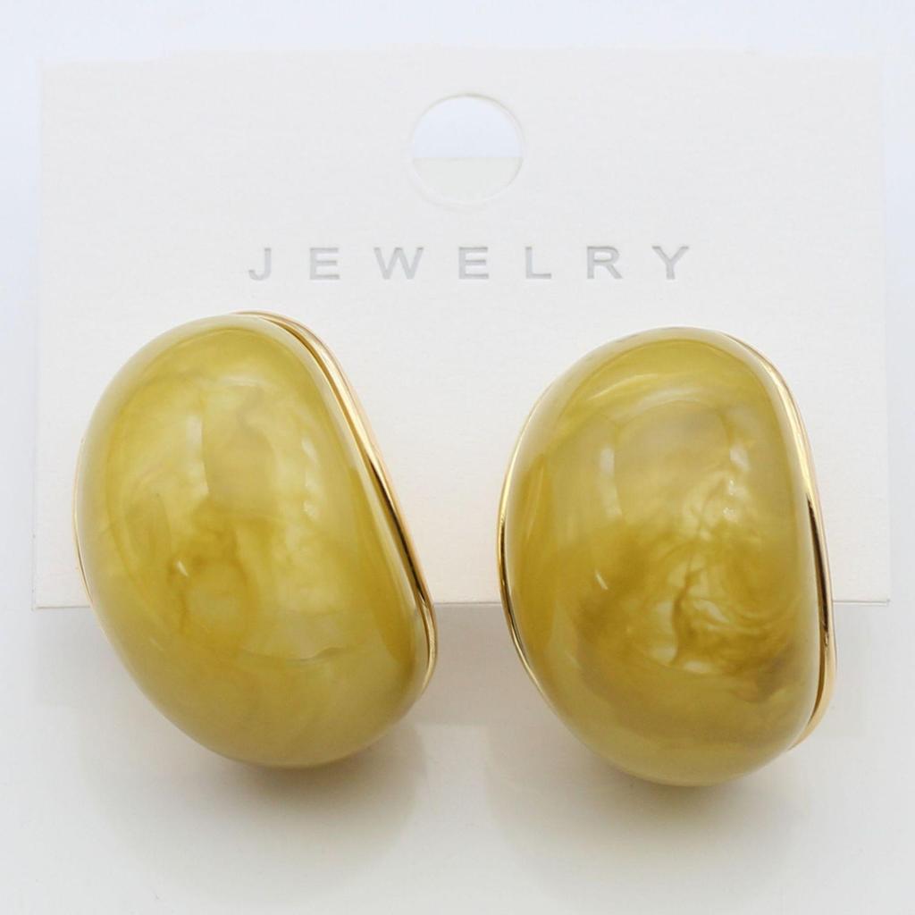 Retro Hong Kong-Style Geometric Resin Stud Earrings for Women - S925 Silver Needle, Light Luxury, High-End Autumn/Winter Heart Earrings Jewelry