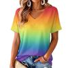 Women's V-Neck Short Sleeve Gradient Print Lightweight Top for Everyday Wear