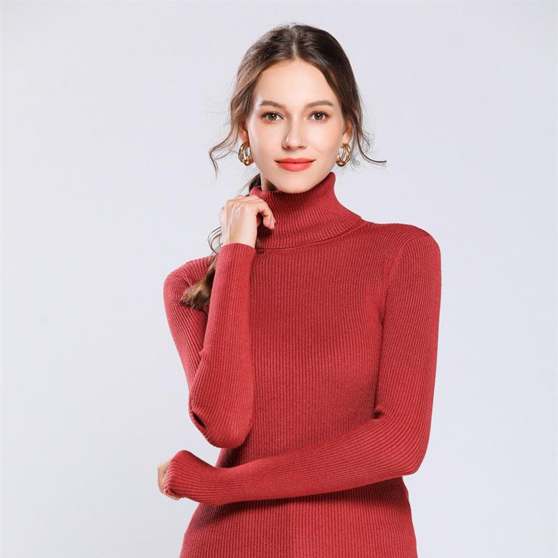 Turtleneck female slim-fitting strips autumn and winter new long-sleeved inner pullover sweater bottoming shirt lapel