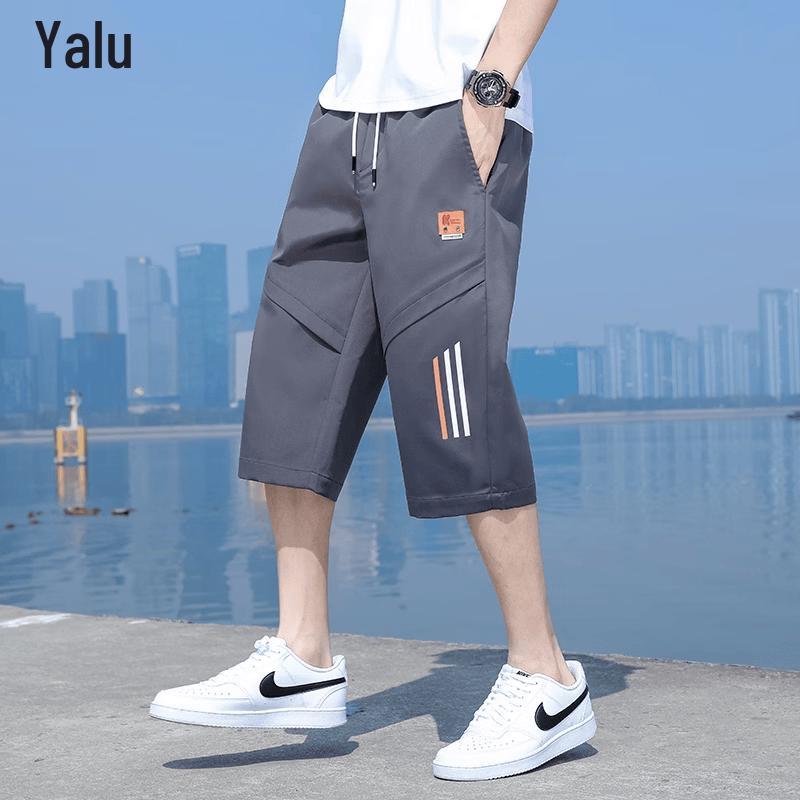 Ya Lu Men's Ice Silk Patchwork Sport Capris