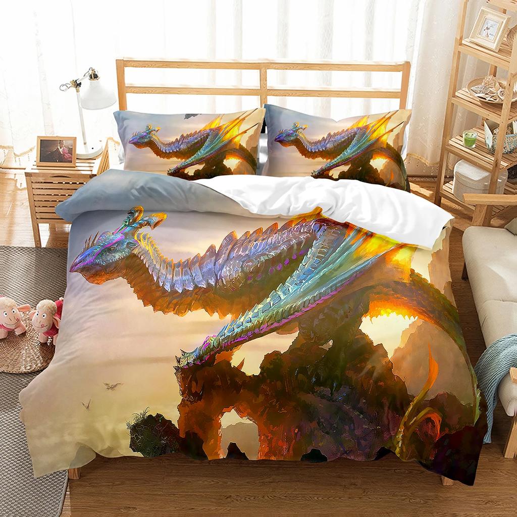 Purple Dragon Duvet Cover Jungle Animals Myths and Legends Dragon Children Boys Children Teens for Bedroom Decoration Queen King