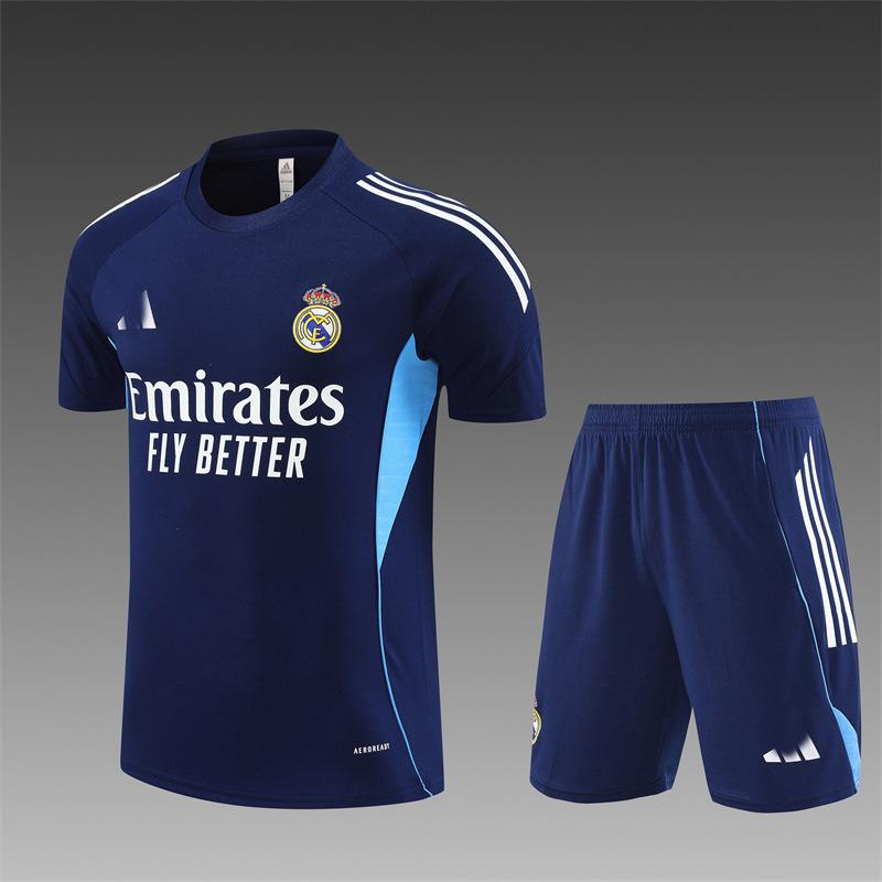 2426 Maglia Real Madrid Manica Lunga Mezza Zip Maglia da Allenamento Calcio Pre-Partita Maglia da Gara Tuta Adulto Manica Corta Bambino