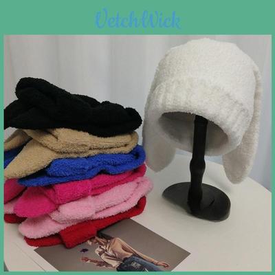 Dopamine Bunny Eared Knitted Hat For Women Winter Warmth Cute Animal Style