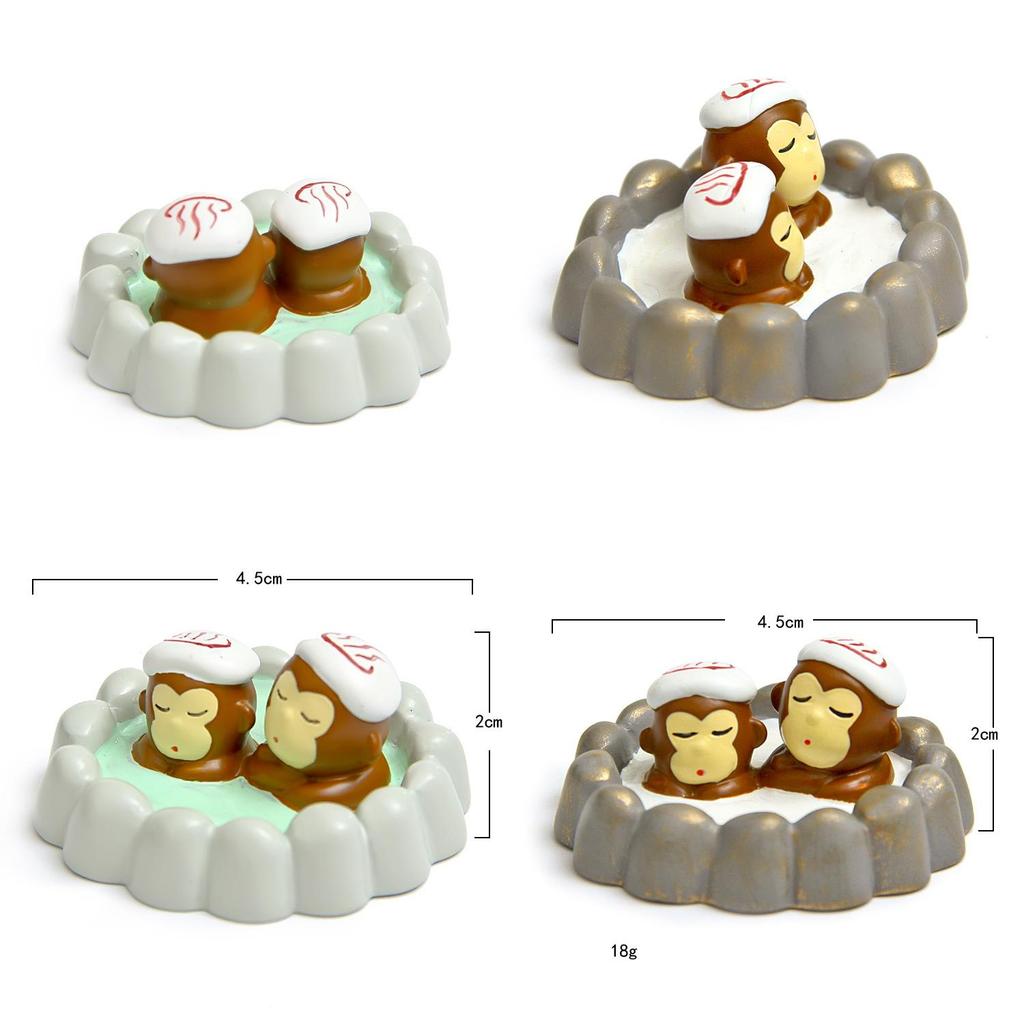 Japanese Style Resin Figure With Adorable Monkey Bath Scene For Collectors