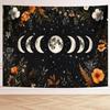 BVBOX Moon Garden Tapestry 59"x51", Black Celestial Floral Bohemian Moon Butterfly Tapestries, Dark Botanical Tapestry Wall Hanging Room Decor For