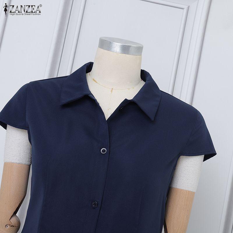 ZANZEA Women Casual Turn Down Collar Short Sleeve Dress
