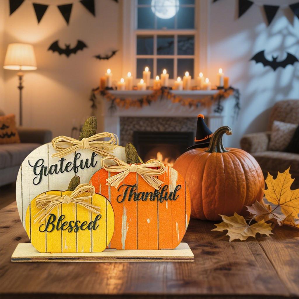 Halloween Three Pumpkin Festivals Carnival 2D Wooden Tabletop Decoration Assembly Festival Props