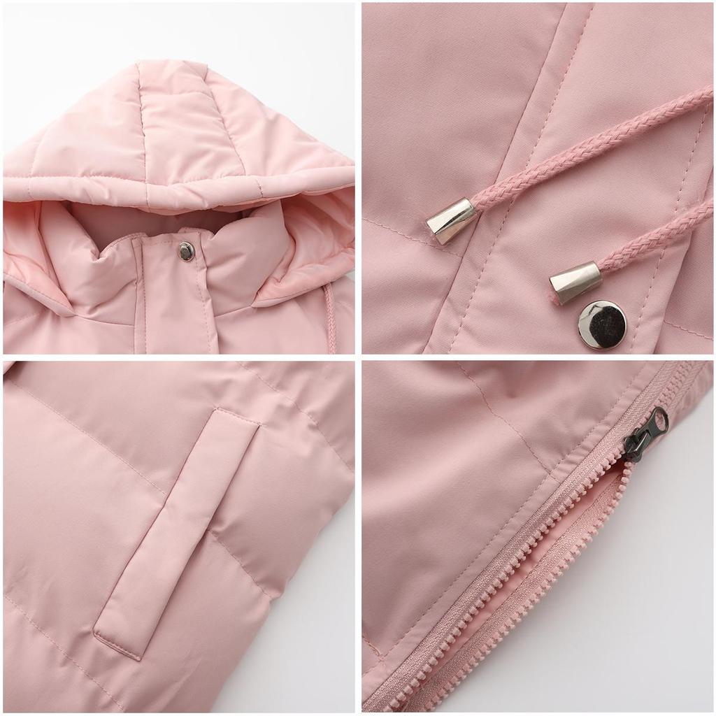 Women’s Coats Hooded Sleeves Long Style Solid Color Vest Quilted Jacket Autumn Winter Thick Warm Outer Wear