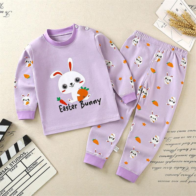 2026 Summer Children Long Sleeve Pant Underwear Set Baby Spring O-Neck Cartoon Cotton Pajama Set Home Wear Clothing for Girl Boy