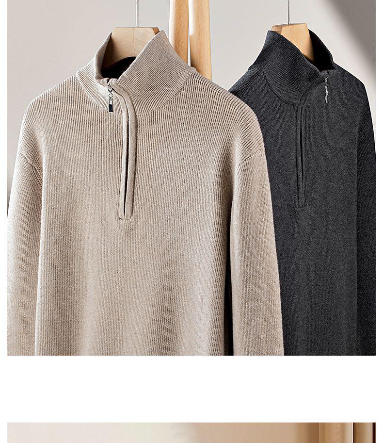 Men's Wool Lyocell Zipper Stand Collar Sweater - Autumn/Winter 2025