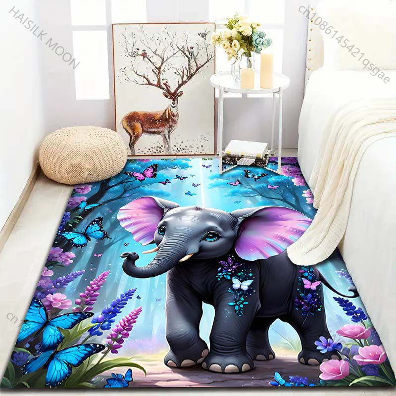 Flowers Butterfly Elephant Printed Carpet for Bedroom Living Room Bedside Sofa Floor Mat Modern Home Decor Area Rug Large Size