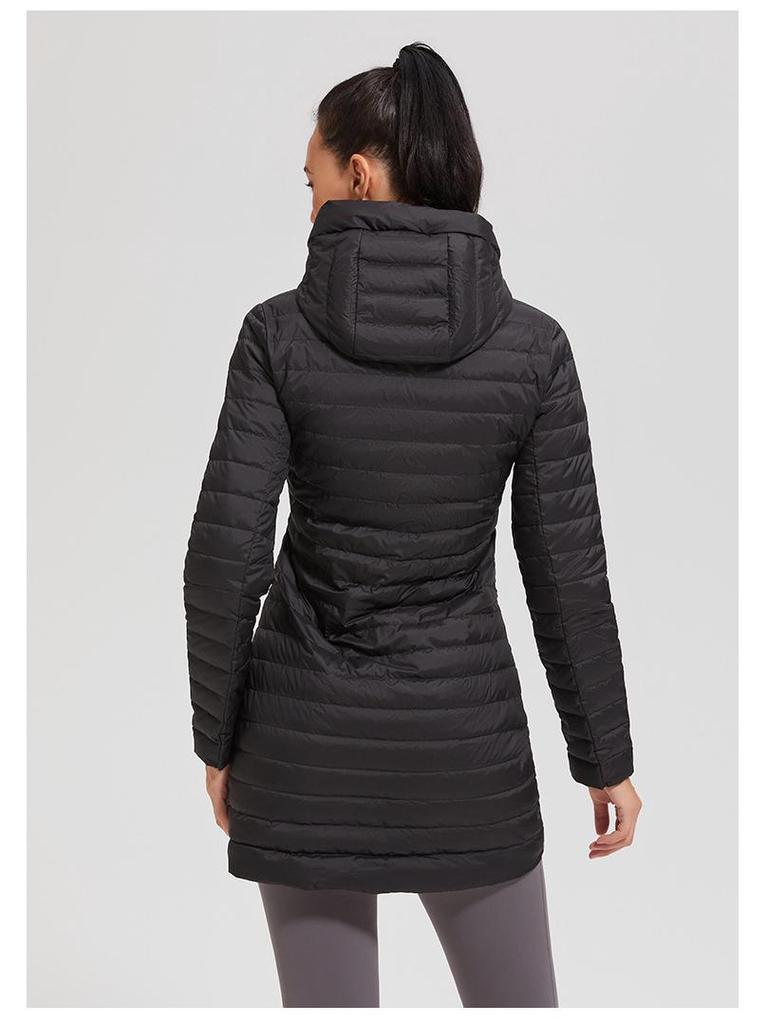 Lulu Women's Mid-Length Sporty Down Jacket: Windproof, Warm, Hooded, Zip Waist, Slimming Lightweight Coat for Autumn and Winter