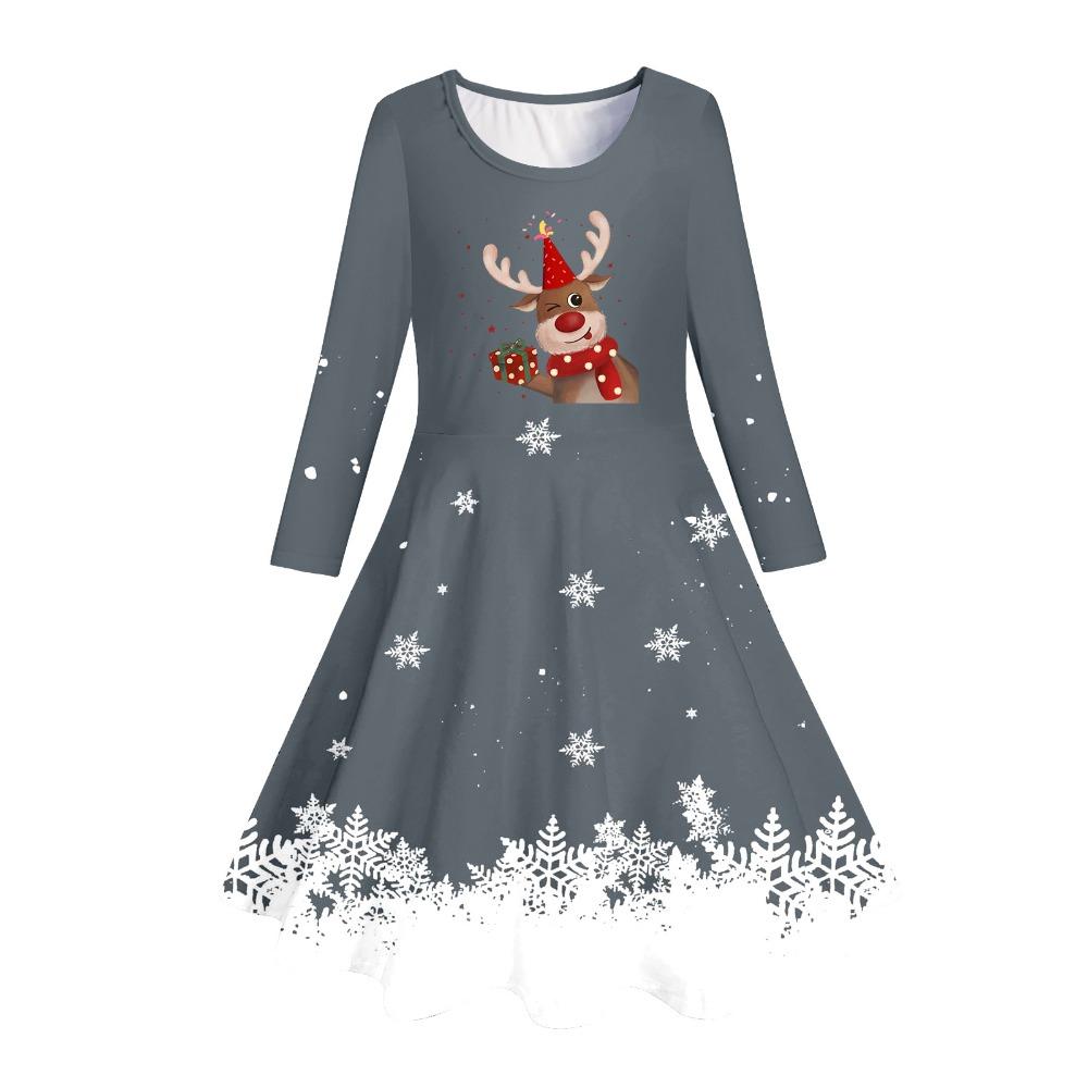 Girls' 3D Reindeer Snowflake Dress Long Sleeve Summer Spring Vacation Daily Holiday Princess Beautiful Sweet Kids 4-12 Years Casual Dress A Line Dress
