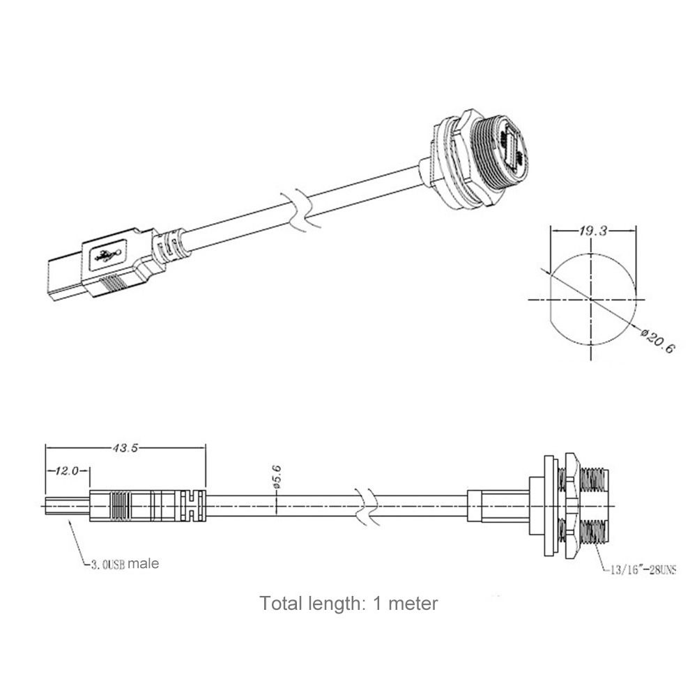 IP67 Waterproof USB3.0 Female Male 1M 5Gbps Data Transfer Panel Mount Adapters Copper Contacts Data Power USB Aviation Connector