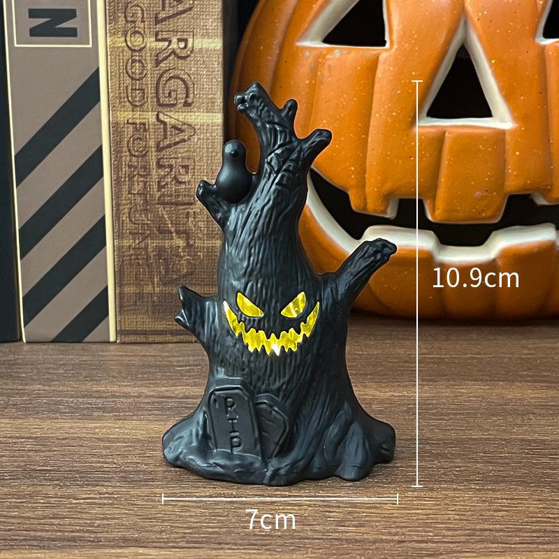 Halloween Decor Quirky Pumpkin Night Light: Ghost & Tree Stump Ornaments for Spooky Bedroom Scenes Warm Light