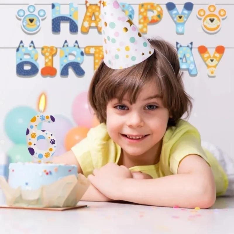 Birthday Candles Blue Dog Paw Themed Print Birthday Party Supplies Paw Cake Topper Decorations Birthday