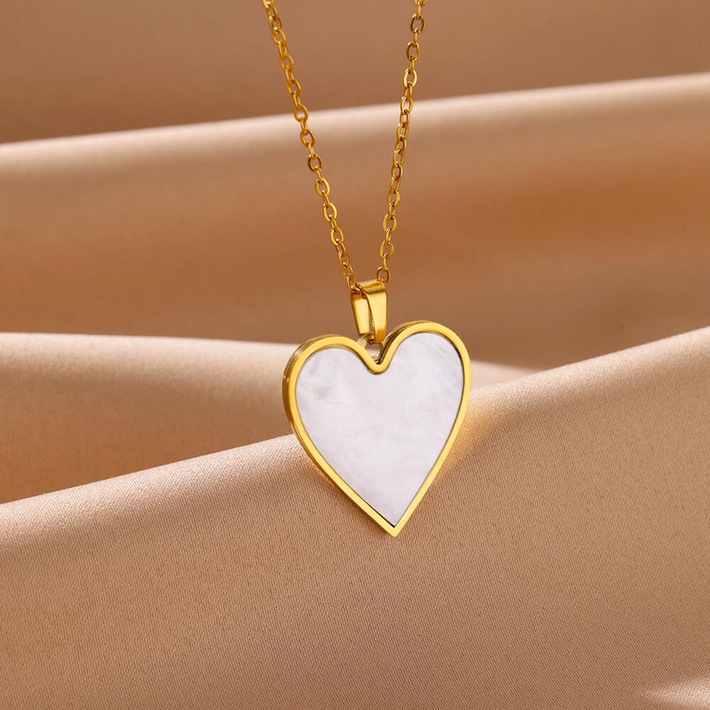 White Acrylic Heart Pendant Stainless Steel Necklaces For Women Gold Color Aesthetic Heart Pendant Necklace  Trendy Jewelry