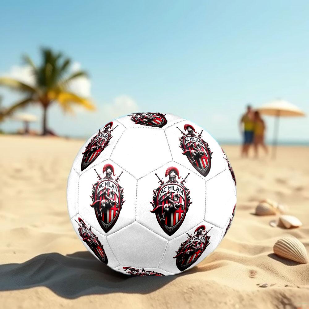 AC Milan logo Size 5 Soccer Ball, Machine-Stitched PVC, Durable & High Bounce, All Ages Fit, fan merchandise, matches & outdoor use.
