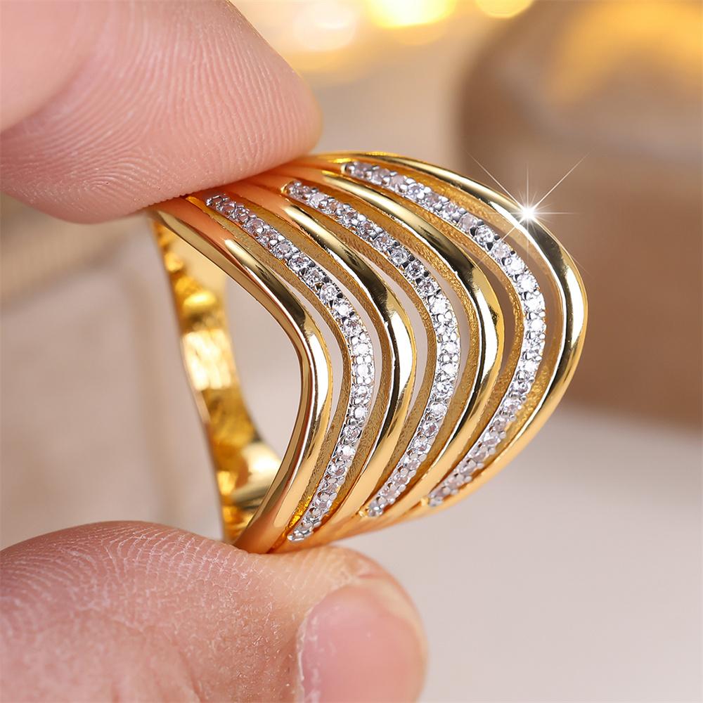 White Zircon Multilayer Small Stone Rings For Women Vintage Gold CopperColor Engagement Ring Wedding Jewelry Mother's Day Gifts