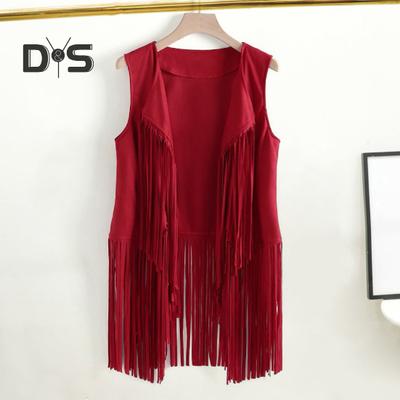 Dames vest kwastje omzoomd effen kleur open steek vintage western cowboy cosplay hippie mouwloos toneelvoorstelling rollenspel dame gilet