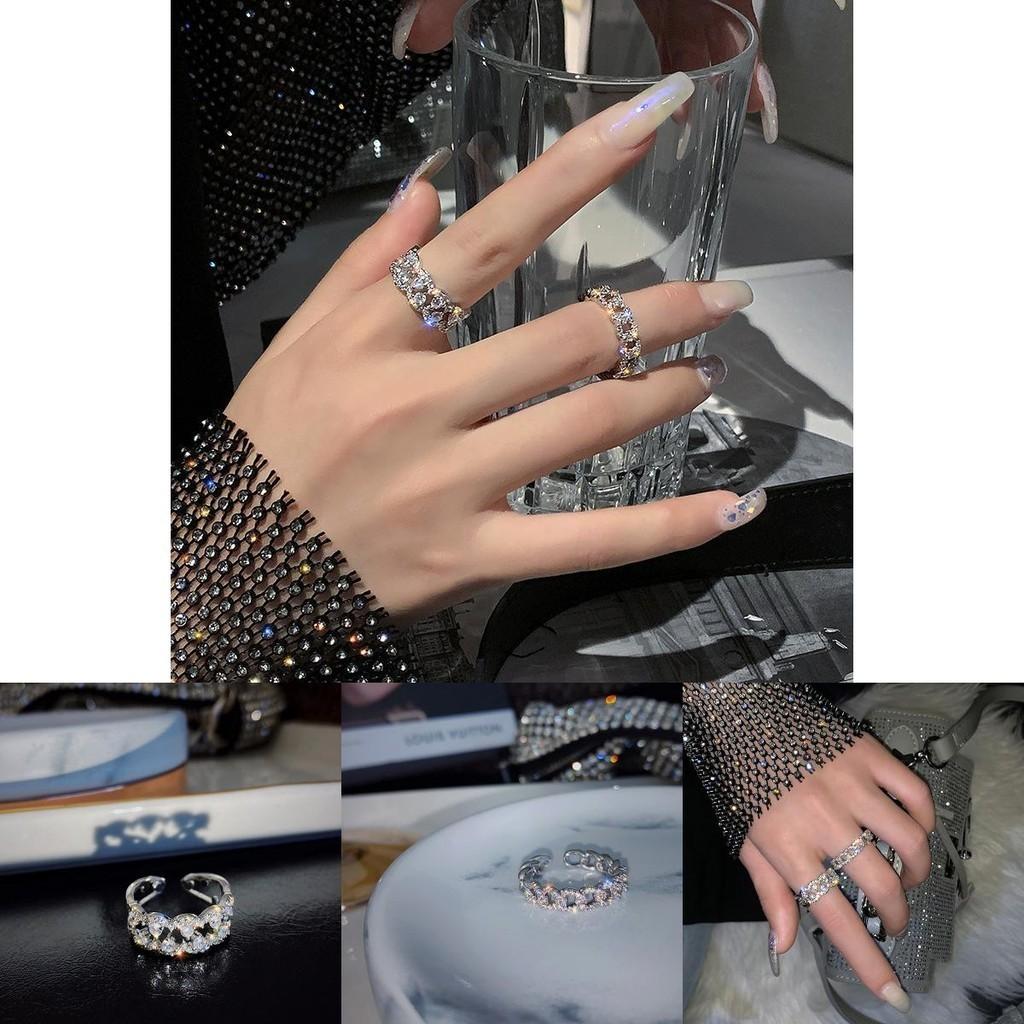 Elegant 925 Silver Open Ring For Women Fashionable Geometric Design Sparkling Gemstone Style