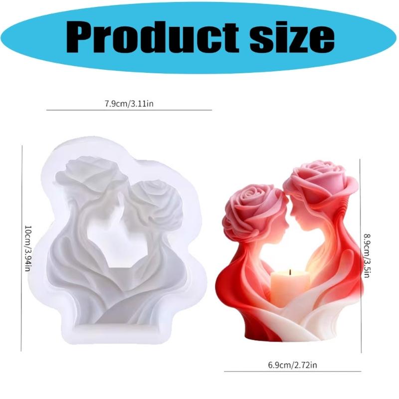 Easy Releases Flexible Silicone Rose Couple Mold for Scented Candle Soap Making Multipurpose Food Grade Crafting Use