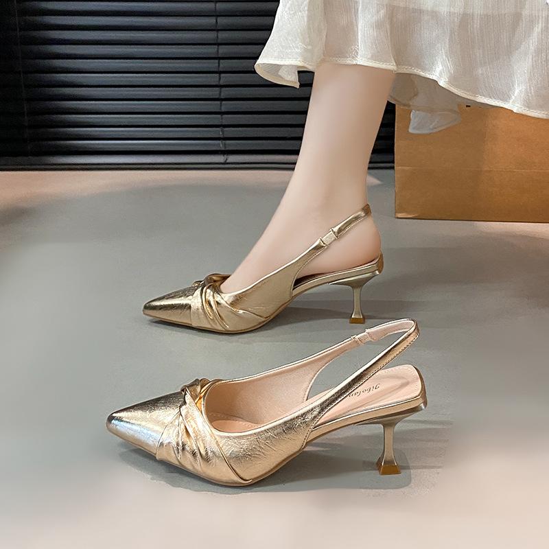 

Босоножки Baotou женские новые серебристые плиссированные туфли-лодочки на шпильке с острым носком модные высокие каблуки с юбкой 40 золотой