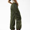 Damen Elastische Hose mit Hohem Bund Lässige Passform Weites Bein Lange Hose Hose mit Taschen