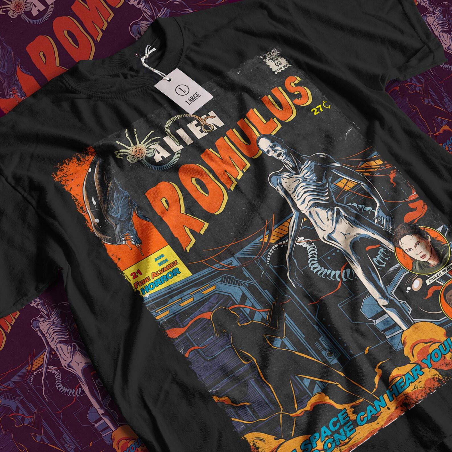 Alien Romulus Movie T-Shirt: Vintage Sci-Fi Horror Graphic Tee 4XL