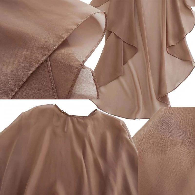 Asymmetric Tulle Cloak Strap Dress V Neck Satin Dress