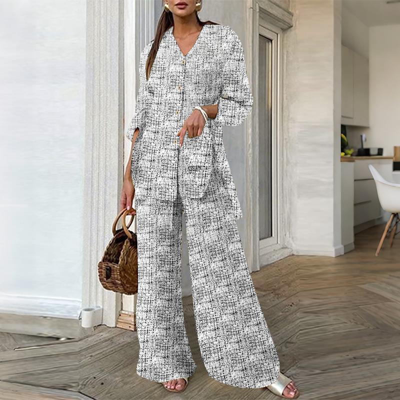 ZANZEA Women Long Sleeve Blouse and Pants Retro Print Casual Two Piece Suit Sets